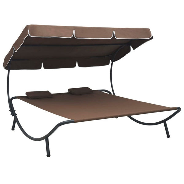 Mei Outdoor Daybed, Adjustable Canopy and 2 Pillows, Brown Oxford Fabric - BM339661
