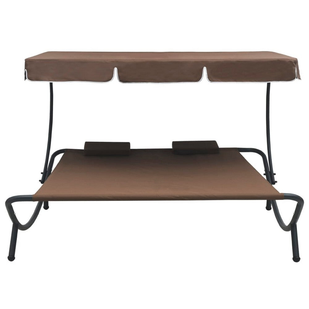 Mei Outdoor Daybed, Adjustable Canopy and 2 Pillows, Brown Oxford Fabric - BM339661
