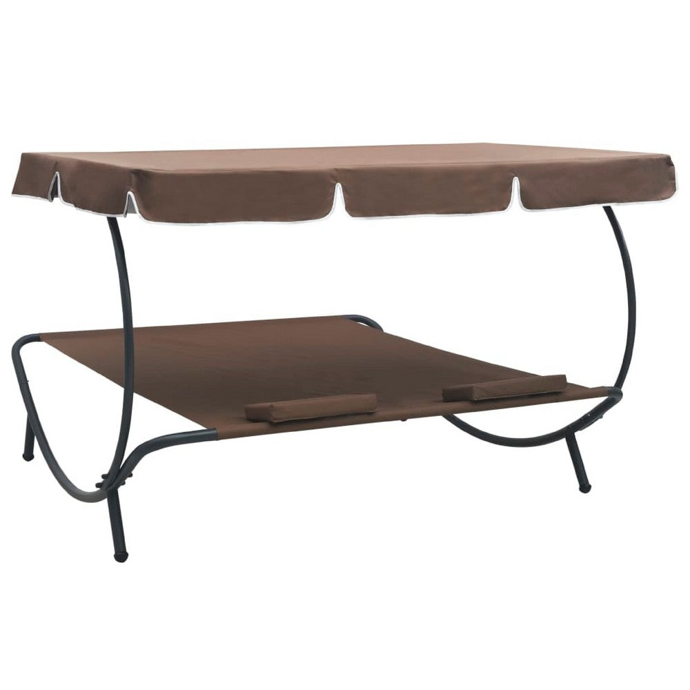 Mei Outdoor Daybed, Adjustable Canopy and 2 Pillows, Brown Oxford Fabric - BM339661