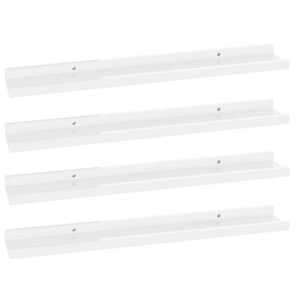 4pc Wall Mounted Floating Display Shelf Set, High Gloss White Wood - BM339664