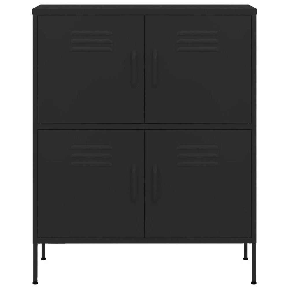 Black Steel Storage Cabinet, 4 Doors with 2 Adjustable Shelves - BM339666