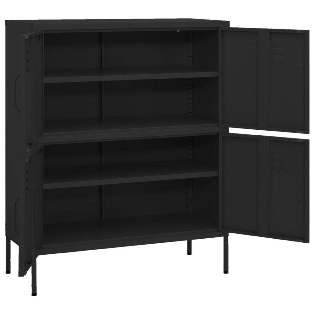 Black Steel Storage Cabinet, 4 Doors with 2 Adjustable Shelves - BM339666