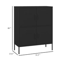 Black Steel Storage Cabinet, 4 Doors with 2 Adjustable Shelves - BM339666