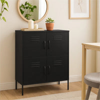 Black Steel Storage Cabinet, 4 Doors with 2 Adjustable Shelves - BM339666