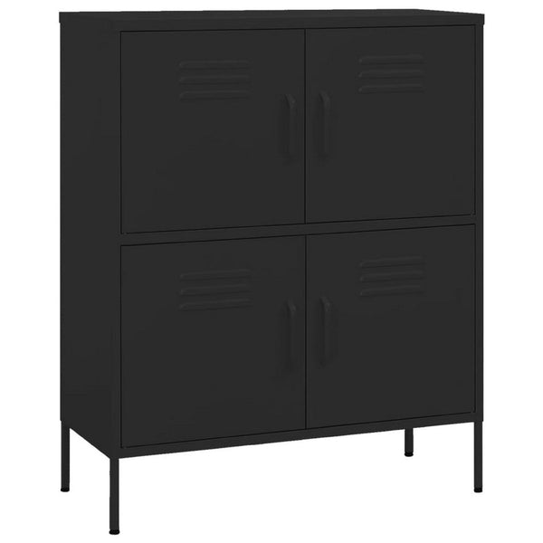 Black Steel Storage Cabinet, 4 Doors with 2 Adjustable Shelves - BM339666