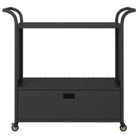 Ven Outdoor Serving Bar Cart, Black Rattan and Steel, Lockable Wheels - BM339668