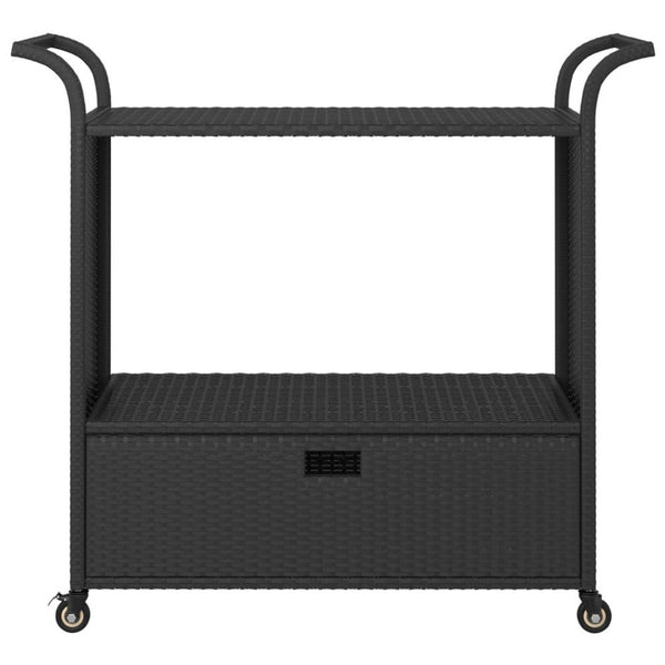 Ven Outdoor Serving Bar Cart, Black Rattan and Steel, Lockable Wheels - BM339668