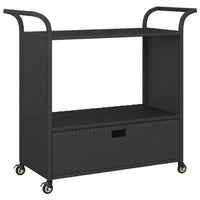Ven Outdoor Serving Bar Cart, Black Rattan and Steel, Lockable Wheels - BM339668