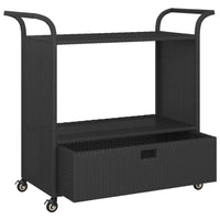 Ven Outdoor Serving Bar Cart, Black Rattan and Steel, Lockable Wheels - BM339668