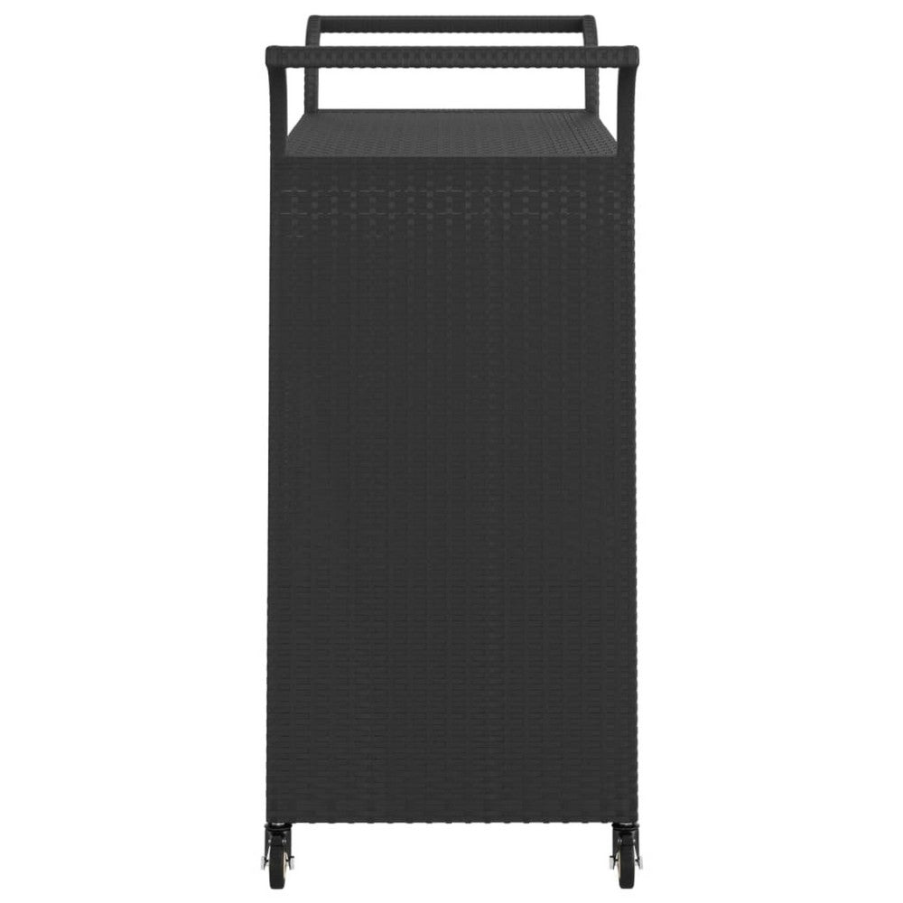 Ven Outdoor Serving Bar Cart, Black Rattan and Steel, Lockable Wheels - BM339668
