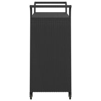 Ven Outdoor Serving Bar Cart, Black Rattan and Steel, Lockable Wheels - BM339668