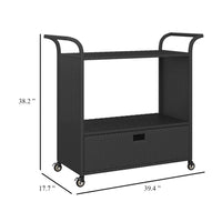 Ven Outdoor Serving Bar Cart, Black Rattan and Steel, Lockable Wheels - BM339668