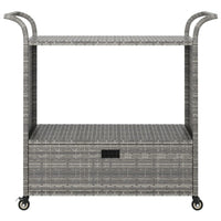 Ven Outdoor Serving Bar Cart, Gray Rattan and Steel, Lockable Wheels - BM339669
