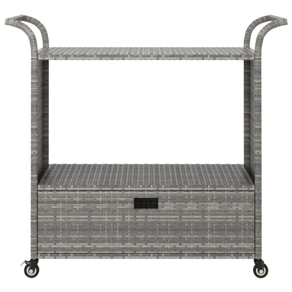 Ven Outdoor Serving Bar Cart, Gray Rattan and Steel, Lockable Wheels - BM339669
