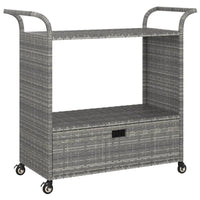 Ven Outdoor Serving Bar Cart, Gray Rattan and Steel, Lockable Wheels - BM339669