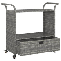 Ven Outdoor Serving Bar Cart, Gray Rattan and Steel, Lockable Wheels - BM339669