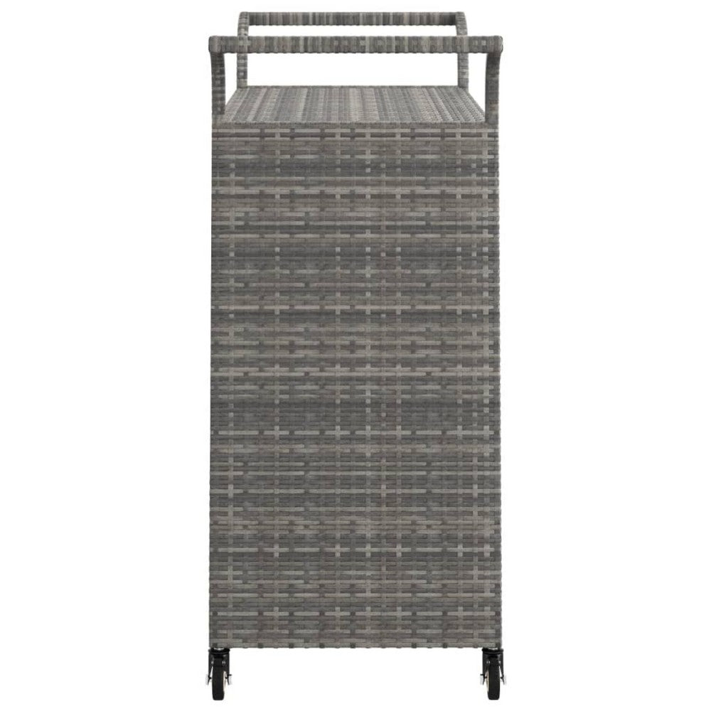 Ven Outdoor Serving Bar Cart, Gray Rattan and Steel, Lockable Wheels - BM339669