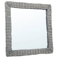 Wall Mounted Mirror, 20 Inch Square Wicker Woven Frame in Beige - BM339670