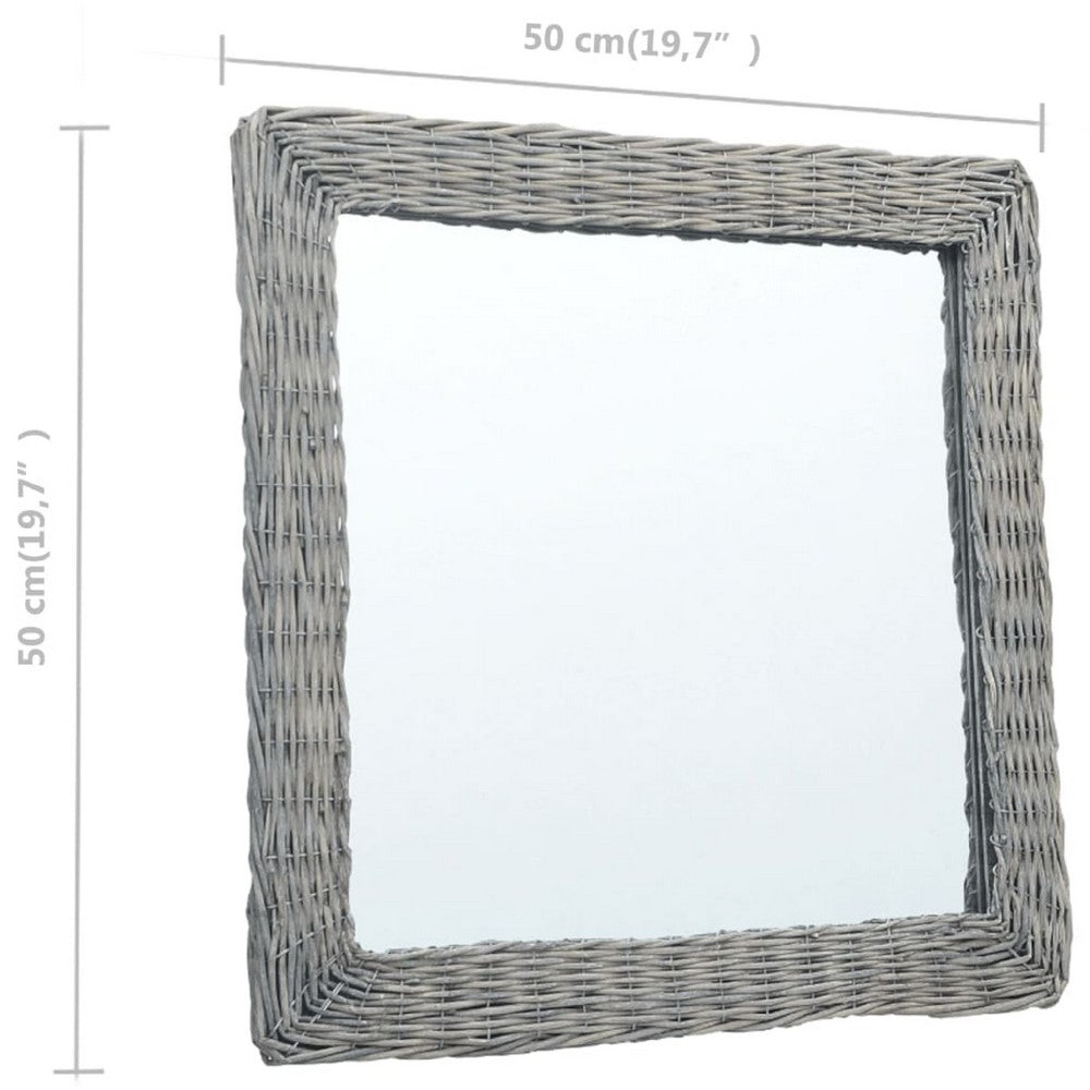 Wall Mounted Mirror, 20 Inch Square Wicker Woven Frame in Beige - BM339670