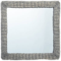 Wall Mounted Mirror, 20 Inch Square Wicker Woven Frame in Beige - BM339670