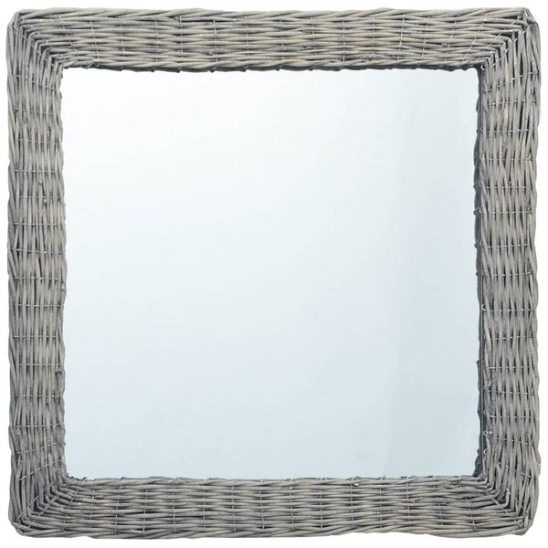 Wall Mounted Mirror, 20 Inch Square Wicker Woven Frame in Beige - BM339670