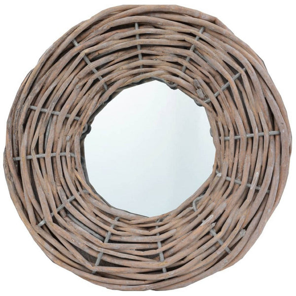 3pc Decorative Wall Mounted Mirror Set, Rattan Wicker Woven Frame in Beige - BM339671