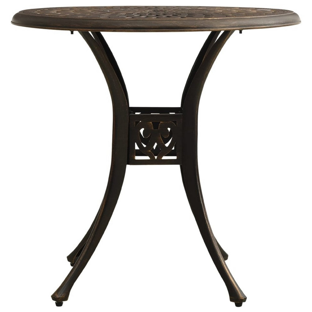 Outdoor Table, 31 Inch Round Top and Curved Legs, Bronze Aluminum - BM339672