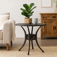 Outdoor Table, 31 Inch Round Top and Curved Legs, Bronze Aluminum - BM339672