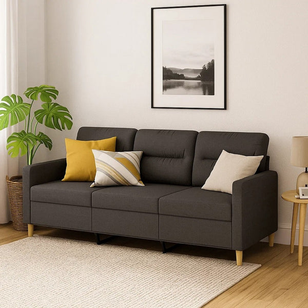 Modern 3-Seater Sofa in Dark Gray Polyester, 78 Inch Minimalist Look - BM339674