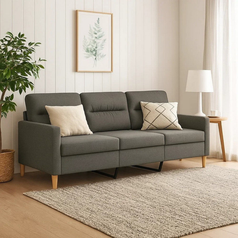 Modern 3-Seater Sofa in Dark Gray Polyester, 78 Inch Minimalist Look - BM339674
