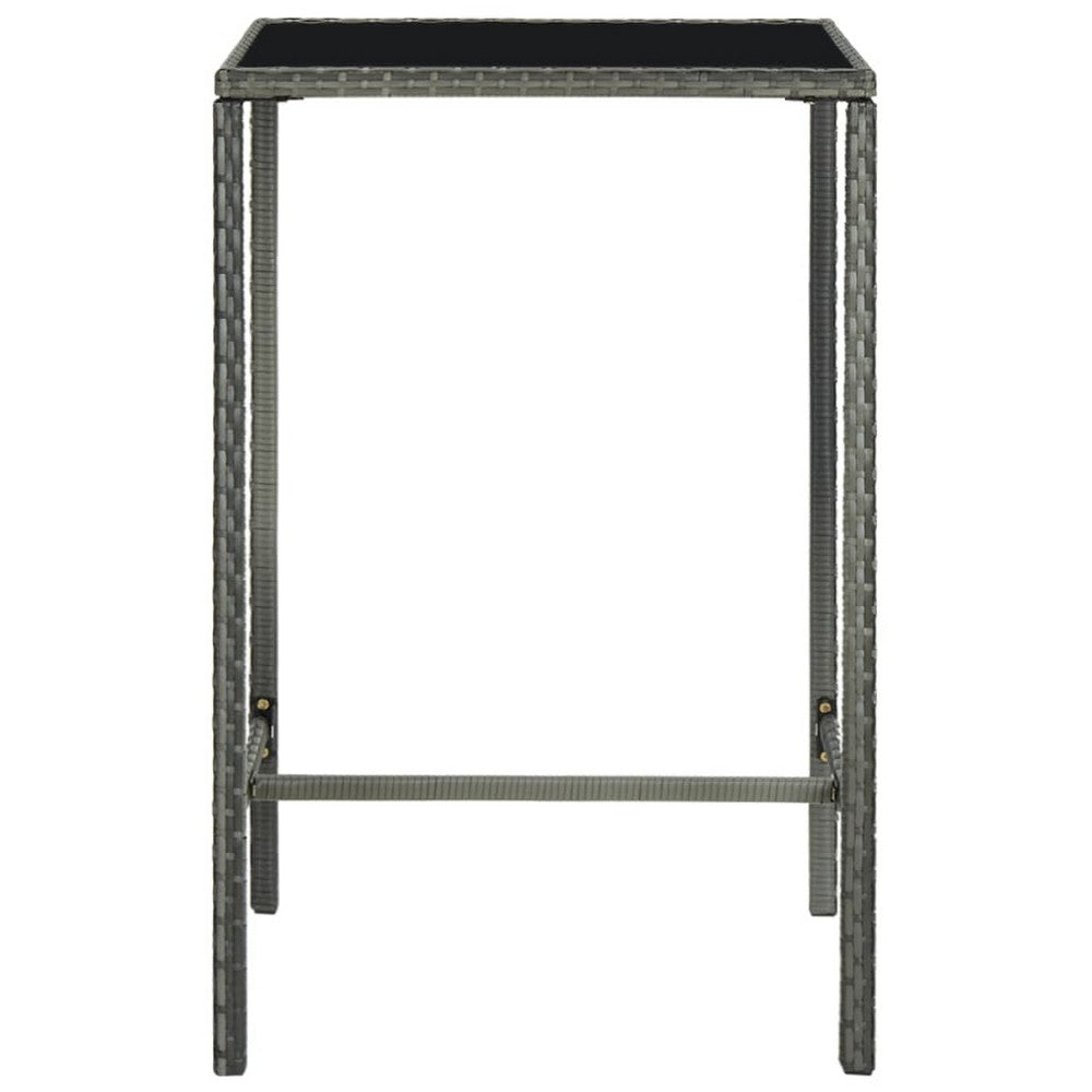Bary Bar Table, 28 Inch Square Tempered Glass Top, Gray Faux Rattan - BM339675