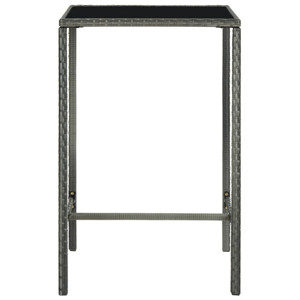Bary Bar Table, 28 Inch Square Tempered Glass Top, Gray Faux Rattan - BM339675