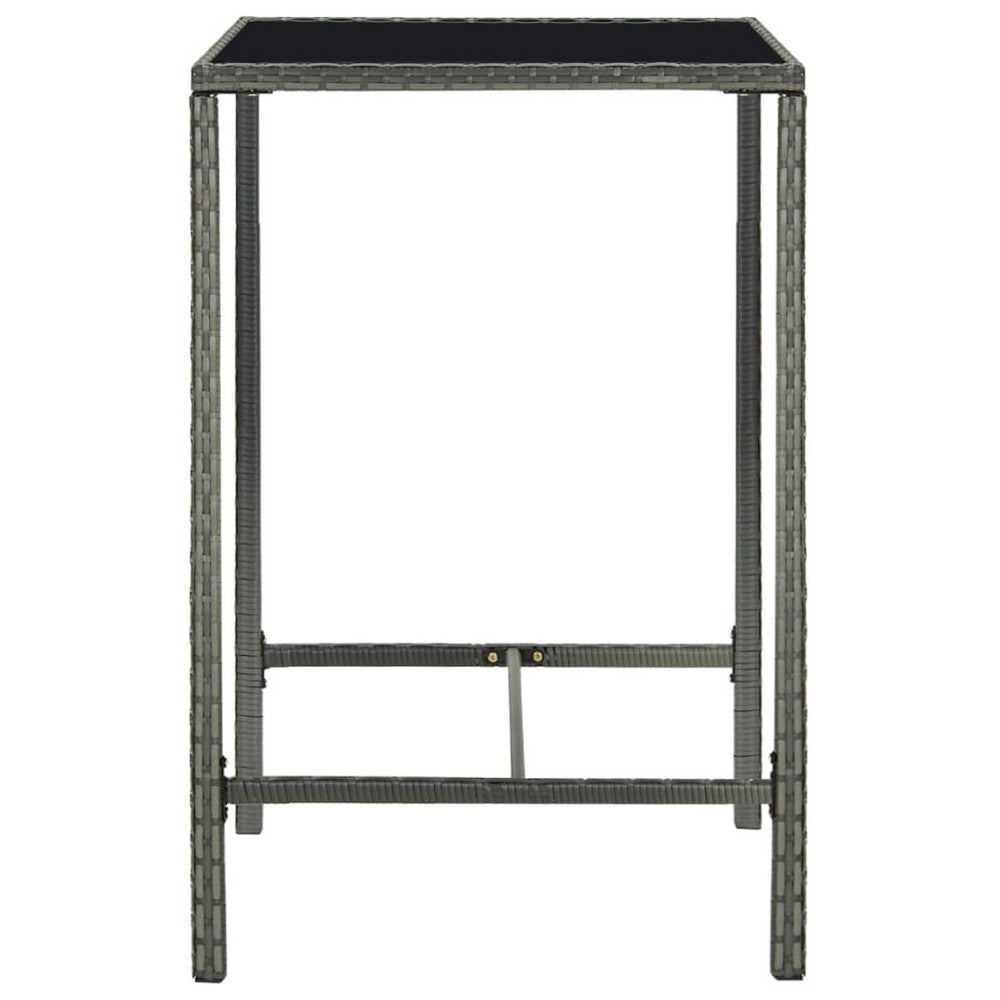 Bary Bar Table, 28 Inch Square Tempered Glass Top, Gray Faux Rattan - BM339675