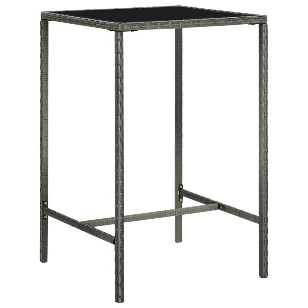Bary Bar Table, 28 Inch Square Tempered Glass Top, Gray Faux Rattan - BM339675