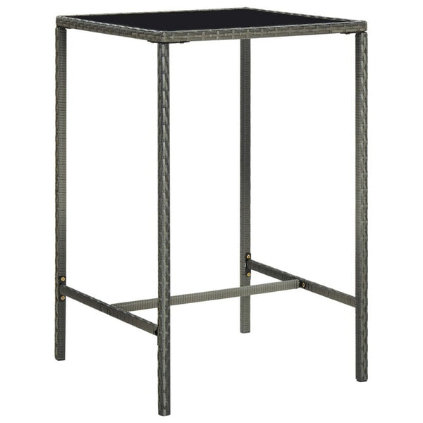 Bary Bar Table, 28 Inch Square Tempered Glass Top, Gray Faux Rattan - BM339675