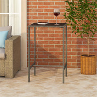 Bary Bar Table, 28 Inch Square Tempered Glass Top, Gray Faux Rattan - BM339675