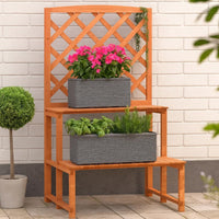 Pany Planter Stand with Trellis, 2 Tier Adjustable Shelves, Solid Firwood - BM339676