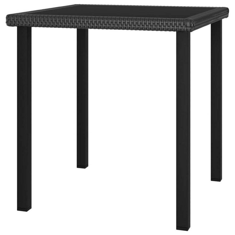 Gary Garden Dining Table, 28 Inch Square Glass Top, Black Rattan - BM339677