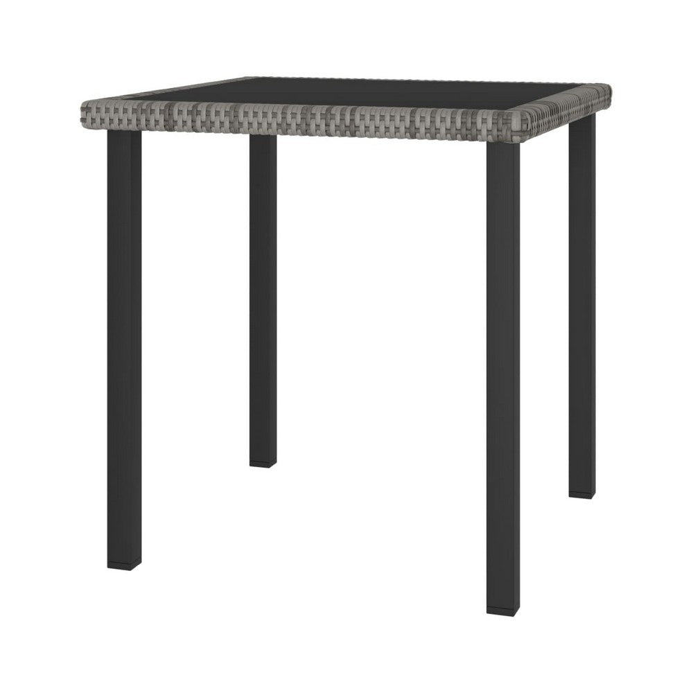 Gary Garden Dining Table, 28 Inch Square Glass Top, Gray Rattan - BM339678