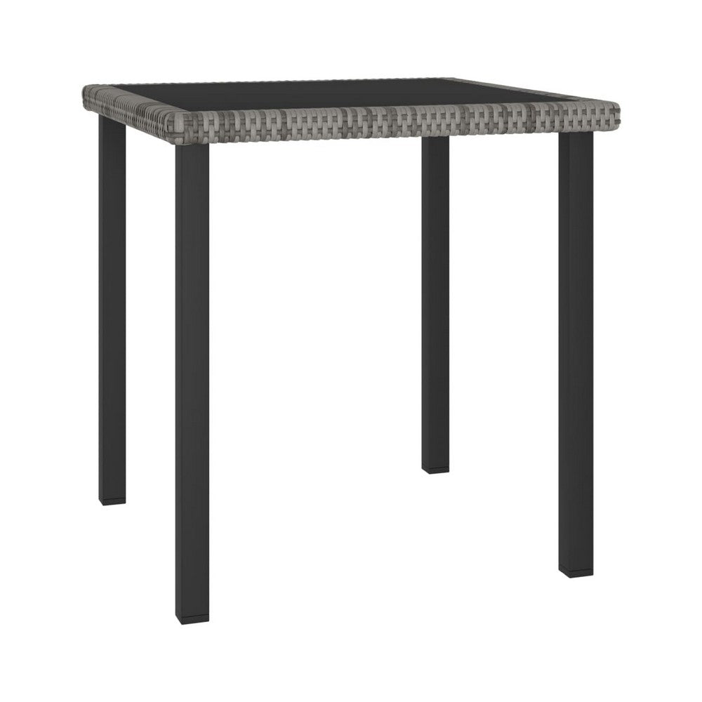 Gary Garden Dining Table, 28 Inch Square Glass Top, Gray Rattan - BM339678