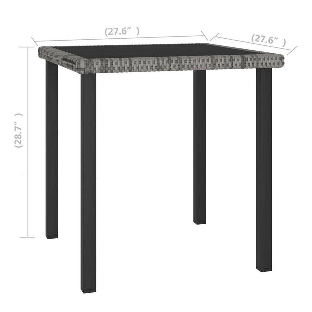 Gary Garden Dining Table, 28 Inch Square Glass Top, Gray Rattan - BM339678
