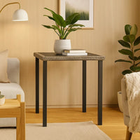 Gary Garden Dining Table, 28 Inch Square Glass Top, Gray Rattan - BM339678