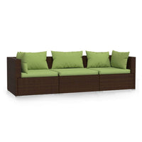 Sify Outdoor 3 Seater Sofa, 5 Pillows, Green Fabric Cushions, Brown - BM339680