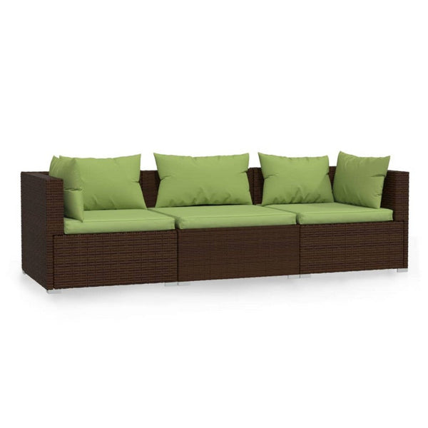 Sify Outdoor 3 Seater Sofa, 5 Pillows, Green Fabric Cushions, Brown - BM339680