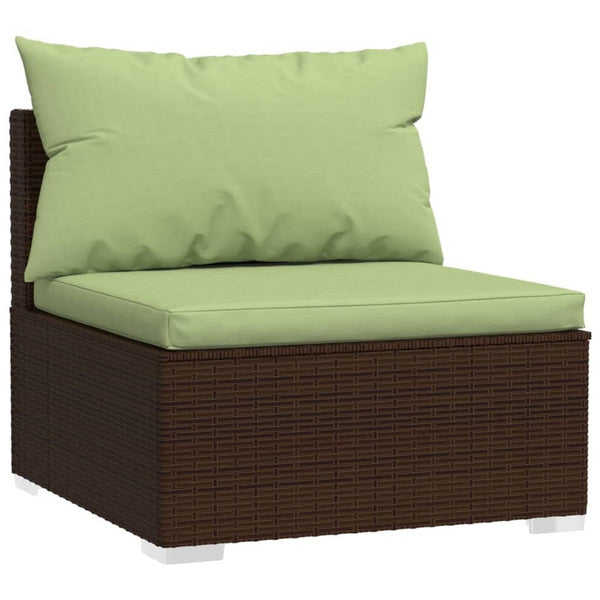 Sify Outdoor 3 Seater Sofa, 5 Pillows, Green Fabric Cushions, Brown - BM339680