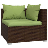 Sify Outdoor 3 Seater Sofa, 5 Pillows, Green Fabric Cushions, Brown - BM339680