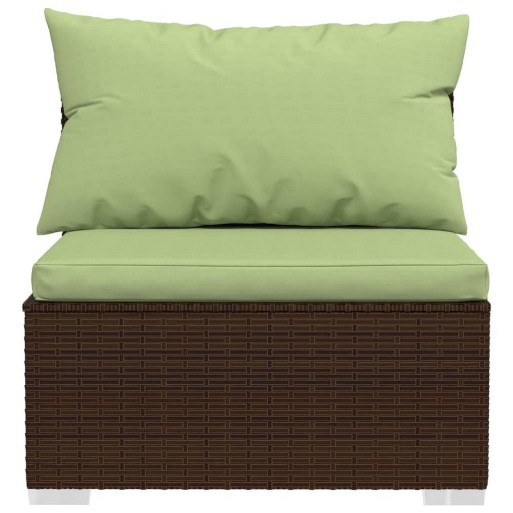 Sify Outdoor 3 Seater Sofa, 5 Pillows, Green Fabric Cushions, Brown - BM339680