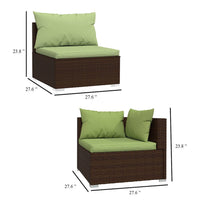 Sify Outdoor 3 Seater Sofa, 5 Pillows, Green Fabric Cushions, Brown - BM339680