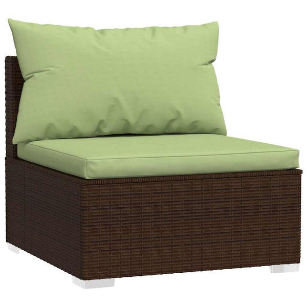 Sify 4pc Outdoor Lounge Sofa Set, 4 Pillows, Green Cushions, Brown Rattan - BM339681