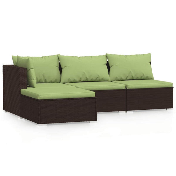 Sify 4pc Outdoor Lounge Sofa Set, 4 Pillows, Green Cushions, Brown Rattan - BM339681